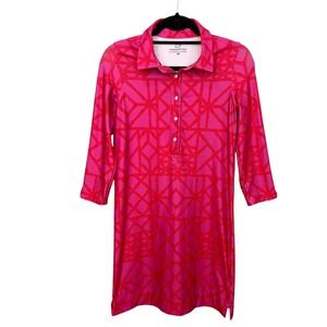 Vineyard Vines Womens Sankaty Margo Shirt Dress Pink Red Bamboo Print XS Stretch
